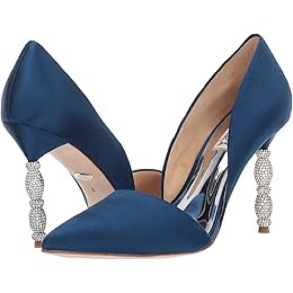 NIB Badgley Mischka Emily Satin Navy Embellished Bridal Pumps 6 M